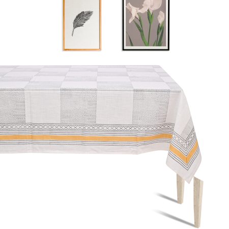 Yellow Pinafore Block Printed Table Cover