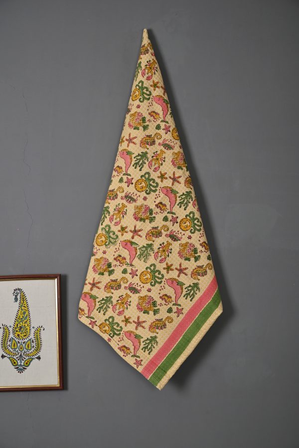 Yellow Seahorse Block Printed Kids Bath Towels