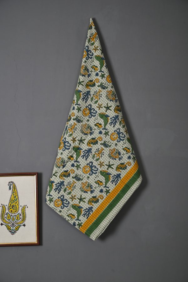 Green Seahorse Block Printed Kids Bath Towels