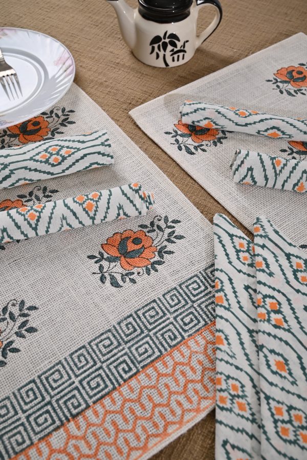 Woodford Hand Block Printed Placemat & Napkin Set