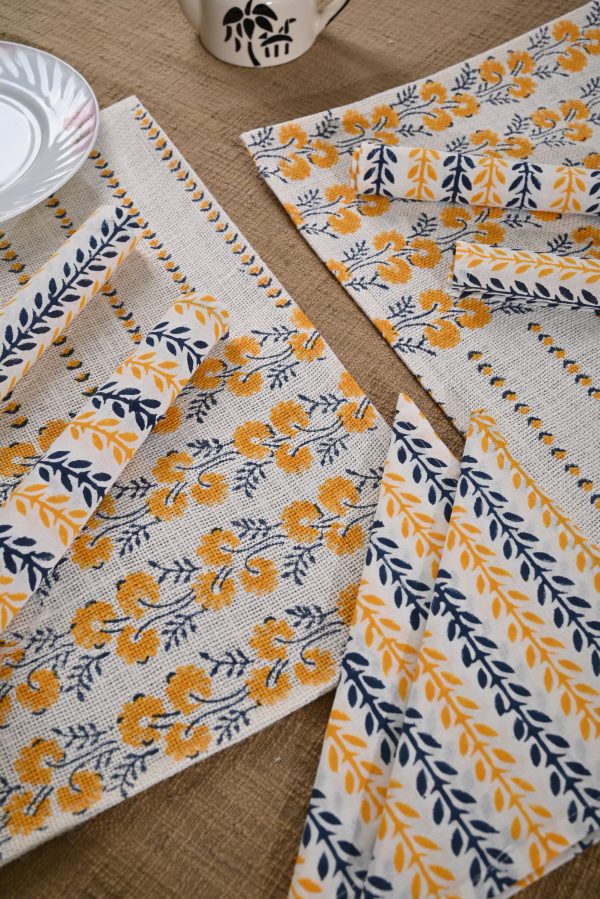Ollie Gold Hand Block Printed Placemat & Napkin Set