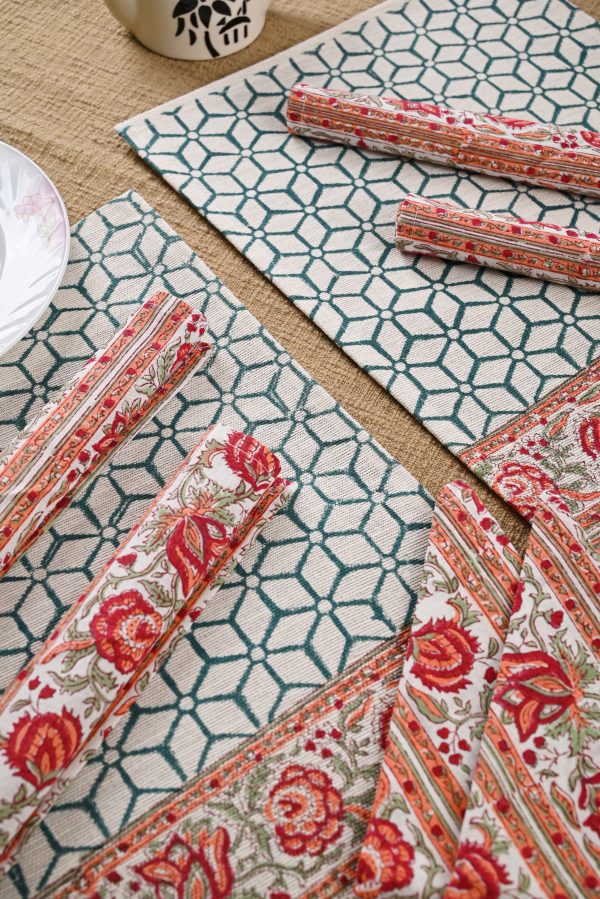 Sun Glint Hand Block Printed Placemat & Napkin Set