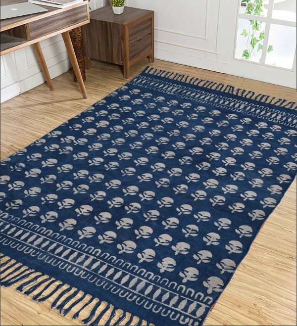 Nautical Blue Hand Block Printed Dhurries