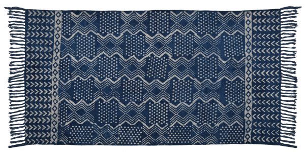 Dark Denim Hand Block Printed Dhurries - Image 2