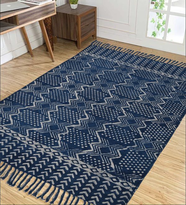 Dark Denim Hand Block Printed Dhurries