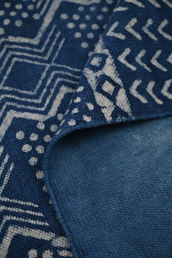 Dark Denim Hand Block Printed Dhurries - Image 3