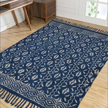 Directoire Blue Hand Block Printed Dhurries