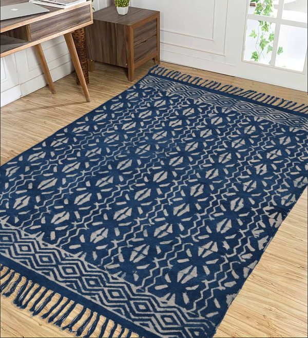 Directoire Blue Hand Block Printed Dhurries