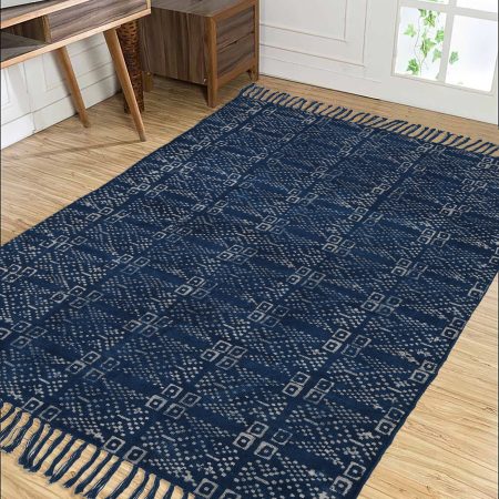 True Navy Hand Block Printed Dhurries