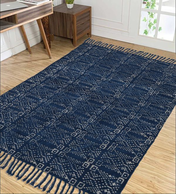 True Navy Hand Block Printed Dhurries