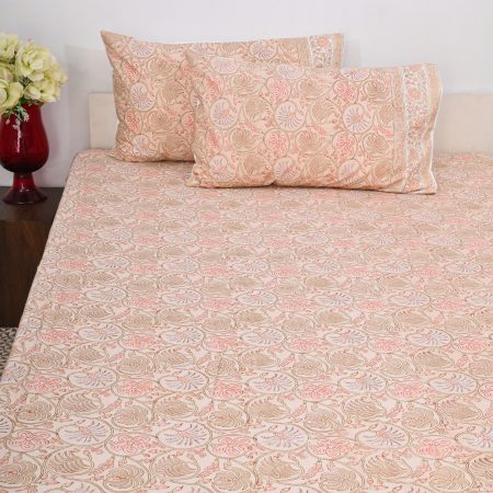 Light Haystack Block Printed Bedsheet - Image 2