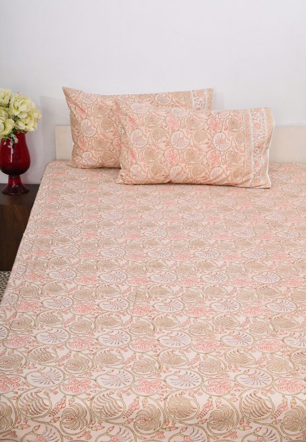 Light Haystack Block Printed Bedsheet - Image 2