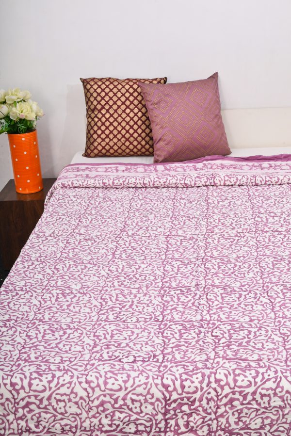 Wine Zenia Block Printed Cotton Quilt - Image 2