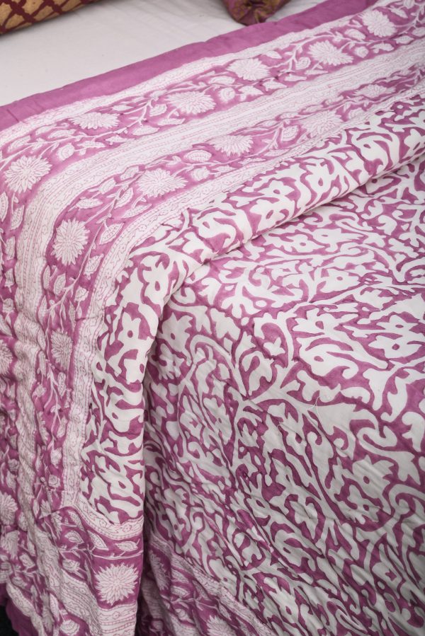 Wine Zenia Block Printed Cotton Quilt