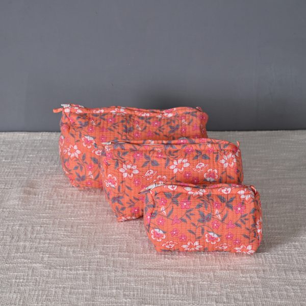 Peach Pink 3 Pcs Travel Pouches
