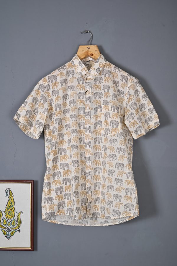 Oyster Mustaed cotton Handcrafted shirt