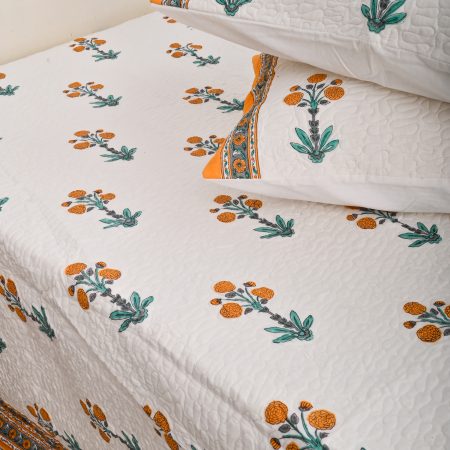 Marigold Block Printed Quilted Bedcover with Pillow Covers - Image 3