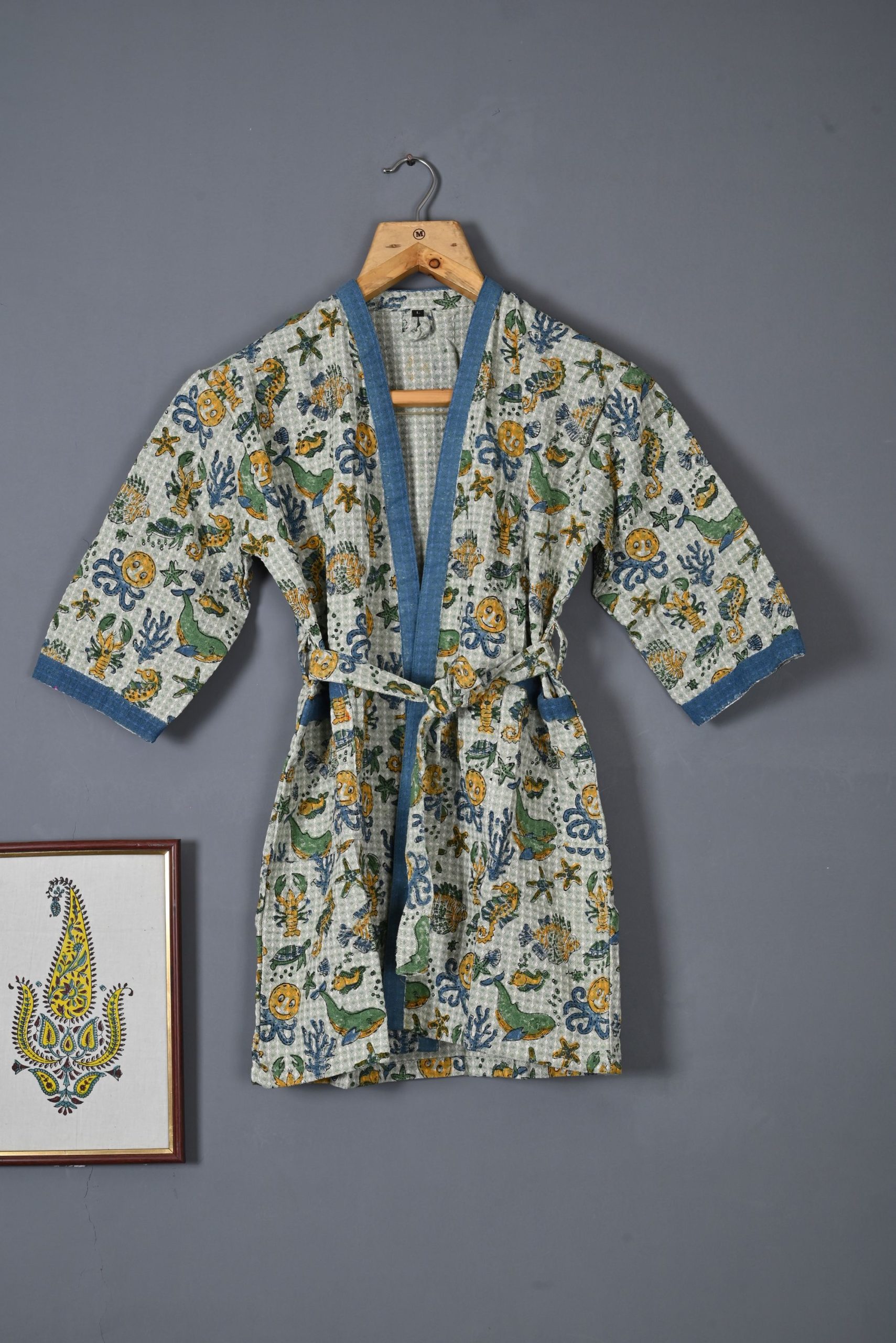 Green Seahorse Block Printed Bathrobes