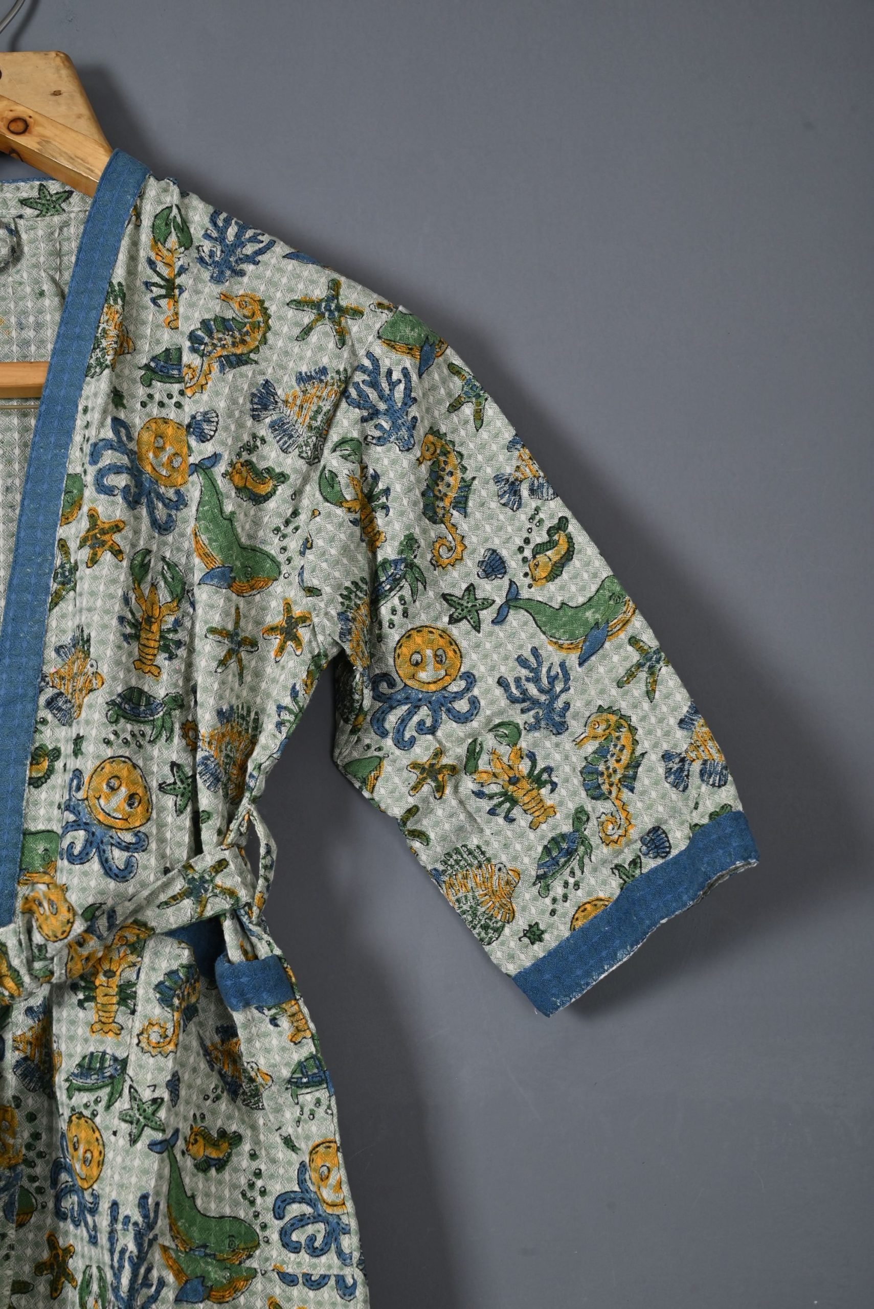 Green Seahorse Block Printed Bathrobes - Image 2