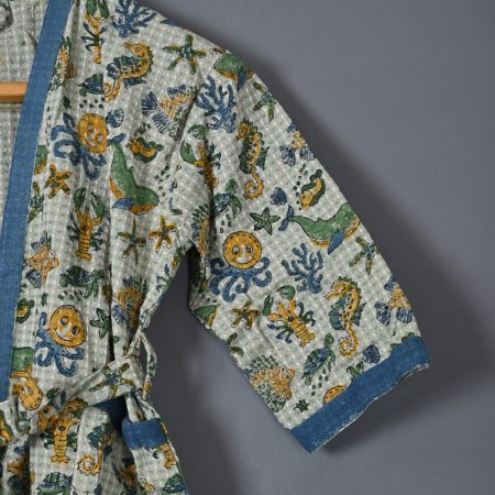 Green Seahorse Block Printed Bathrobes - Image 2