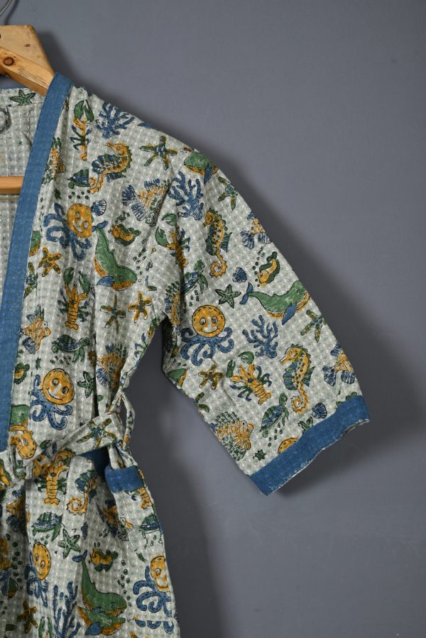 Green Seahorse Block Printed Bathrobes - Image 2