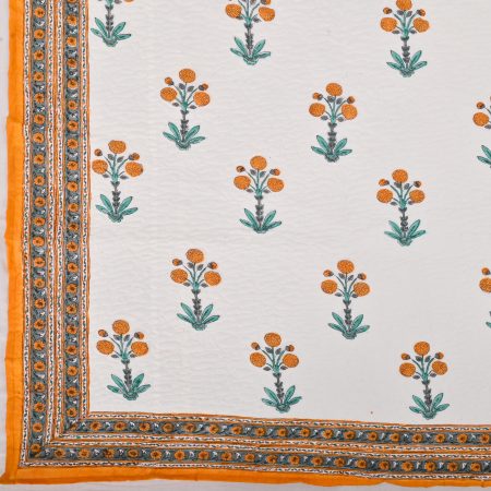 Marigold Block Printed Quilted Bedcover with Pillow Covers - Image 2