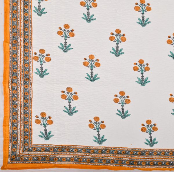 Marigold Block Printed Quilted Bedcover with Pillow Covers - Image 2