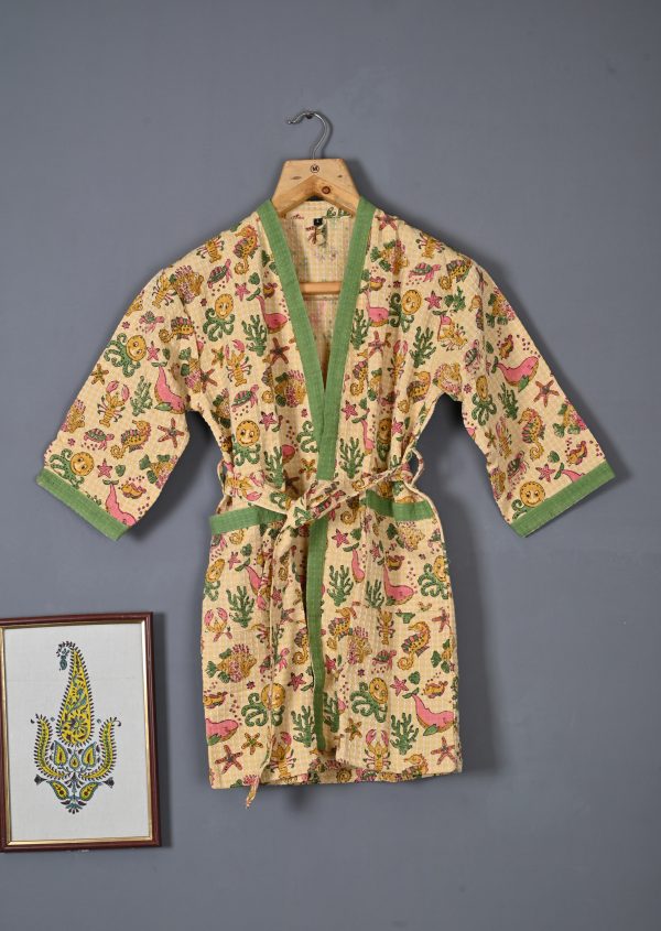 Yellow Seahorse Block Printed Bathrobes