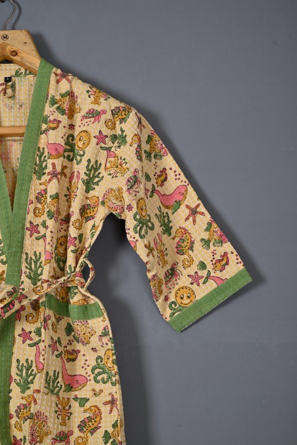 Yellow Seahorse Block Printed Bathrobes - Image 2
