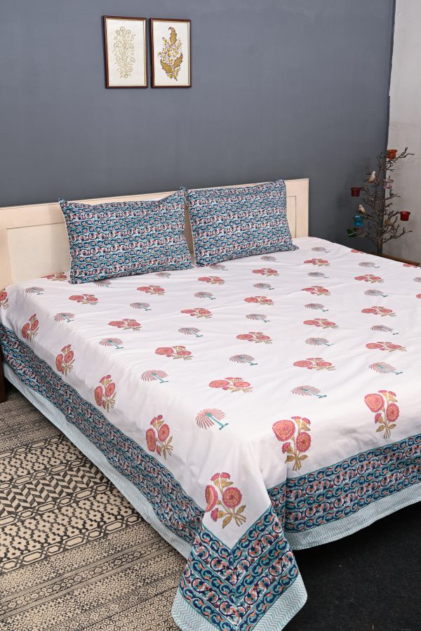 SUPER KING Areca Palm Block Printed Bedsheets