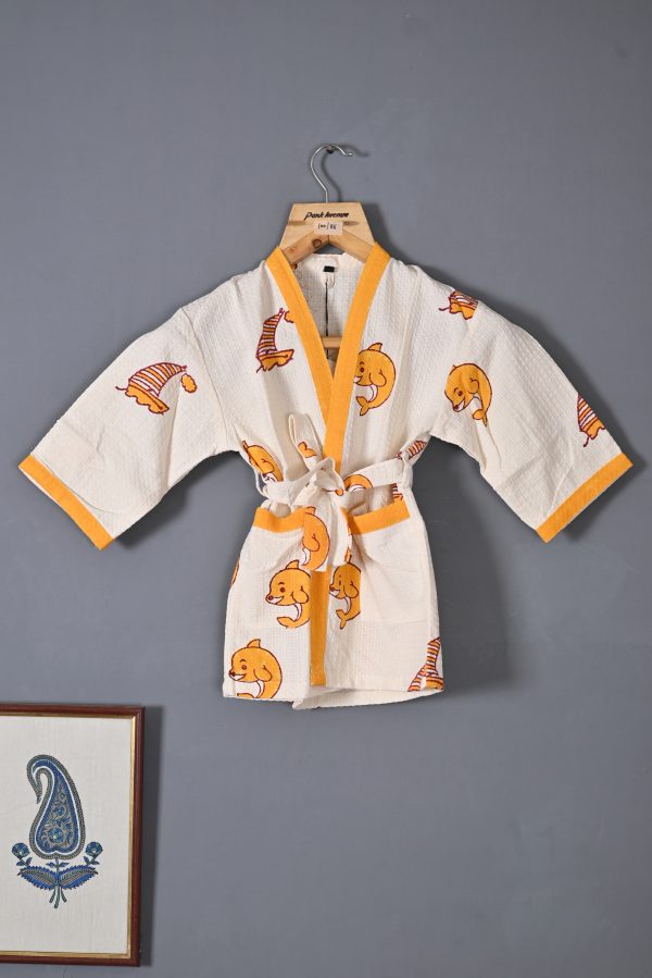 Yellow Dolphin Block Printed Bathrobes