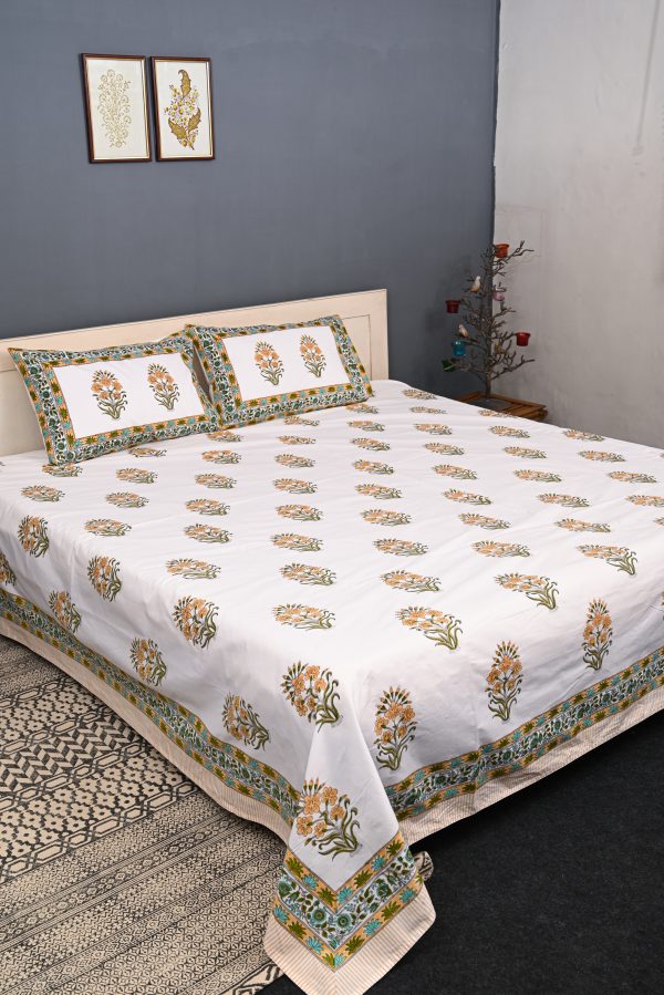 SUPER KING Wild Rose Block Printed Bedsheets
