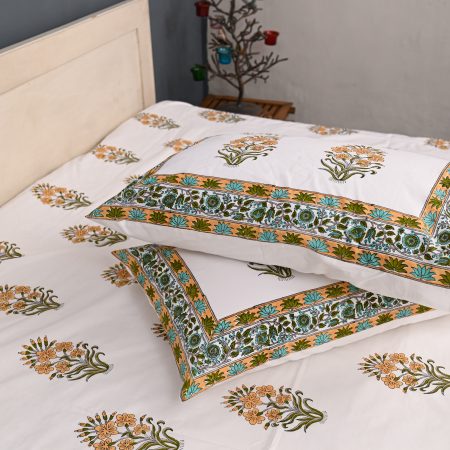 SUPER KING Wild Rose Block Printed Bedsheets - Image 3