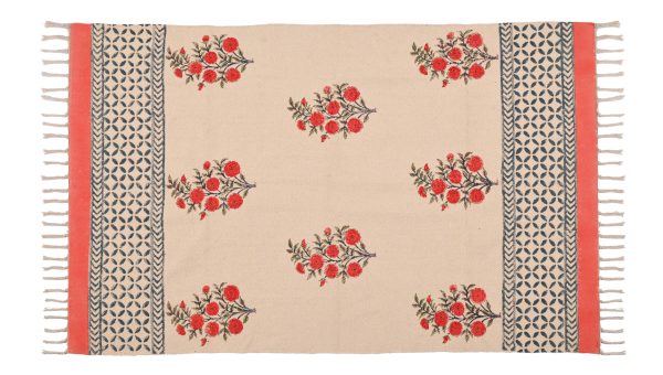 Crocus Flower Hand Block Printed Dhurries - Image 2