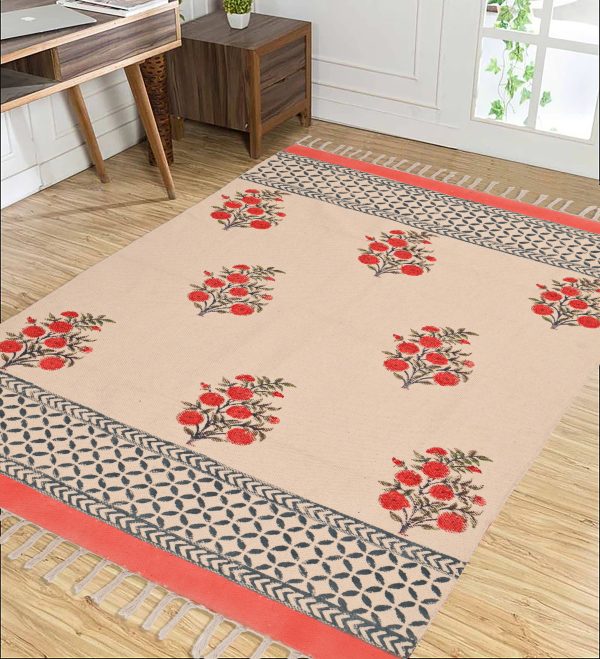 Crocus Flower Hand Block Printed Dhurries