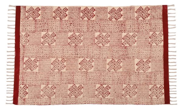 Red Cosmos Hand Block Printed Dhurries - Image 2