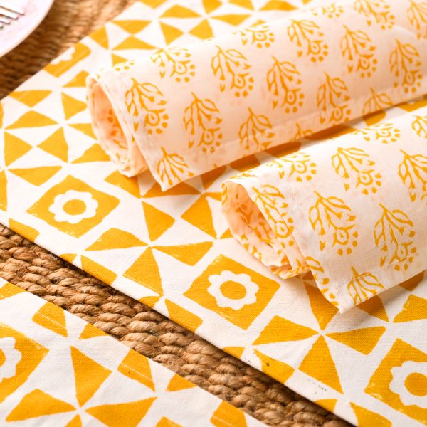 Dusky Citron Block Printed Placemat & Napkin Set