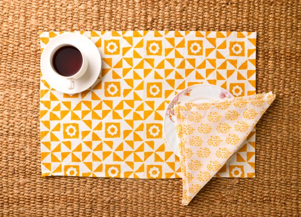 Dusky Citron Block Printed Placemat & Napkin Set - Image 3
