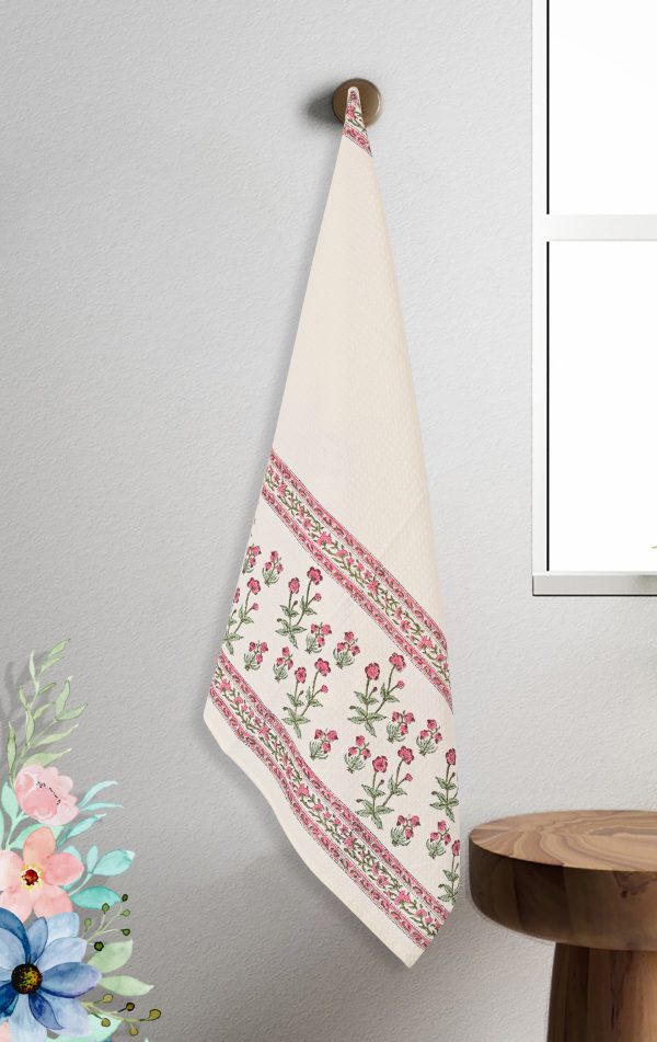 Pink Rally Flower Block Printed Bath Towel