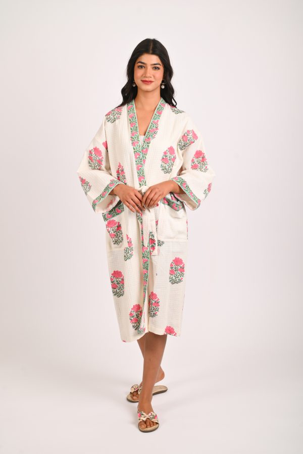 Pink Rose Block Printed Bathrobe