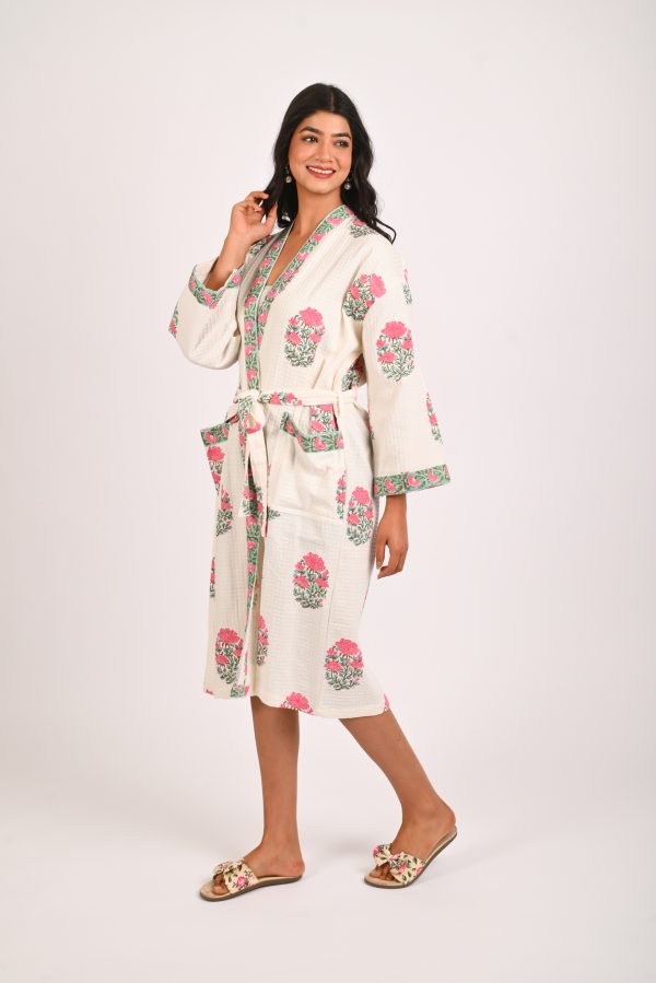 Pink Rose Block Printed Bathrobe - Image 4