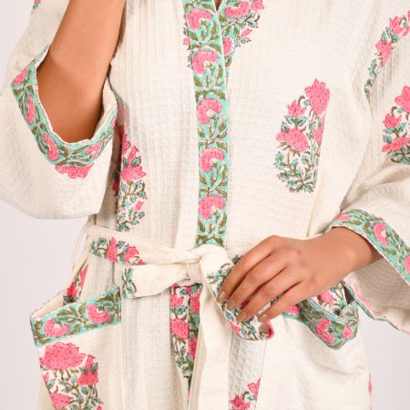 Pink Rose Block Printed Bathrobe - Image 2