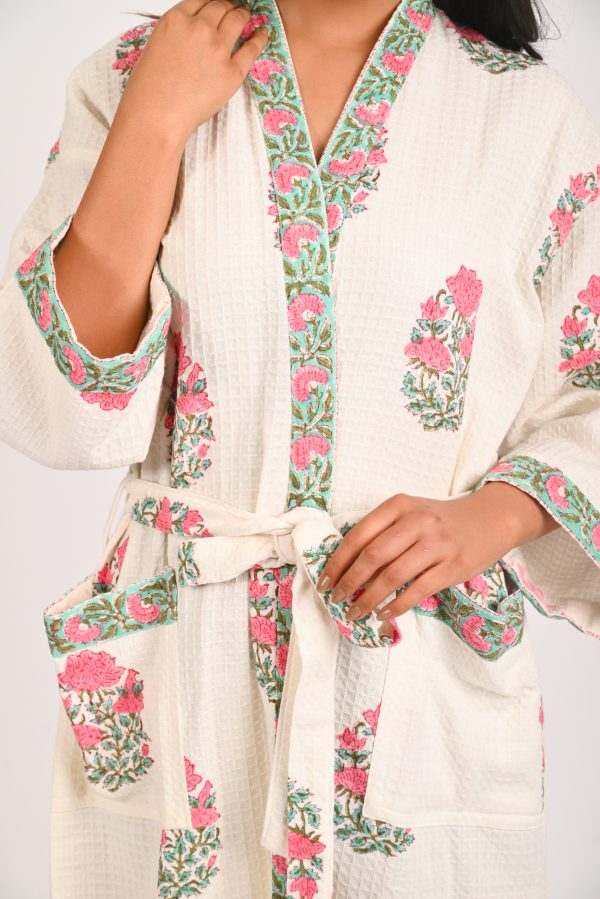Pink Rose Block Printed Bathrobe - Image 2