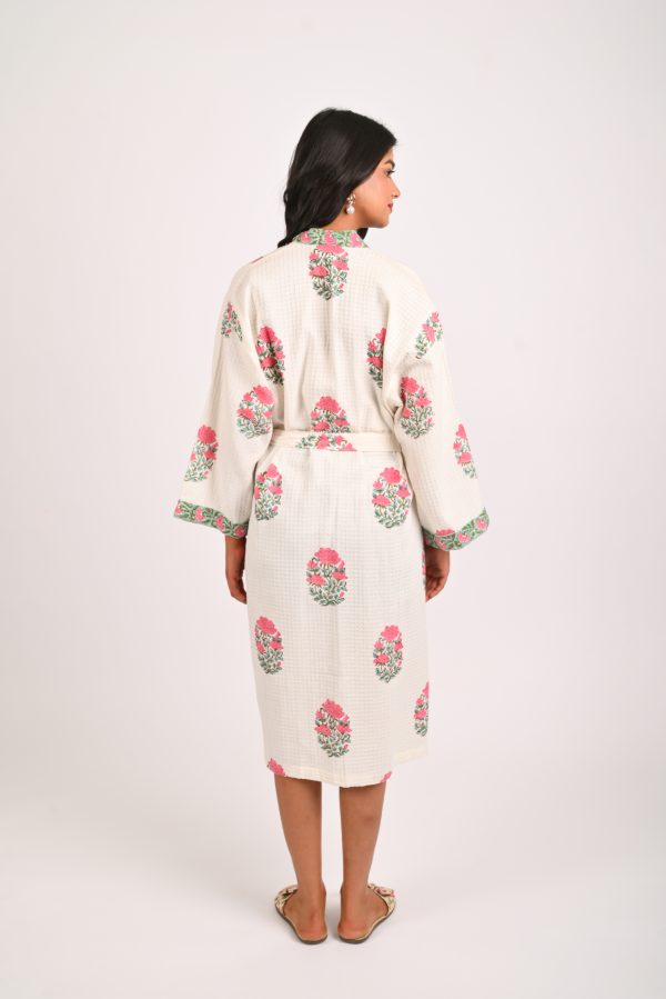 Pink Rose Block Printed Bathrobe - Image 3