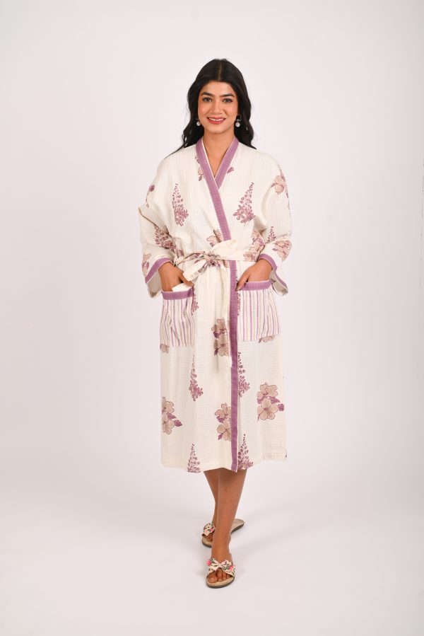 English Rose Block Printed Bathrobe