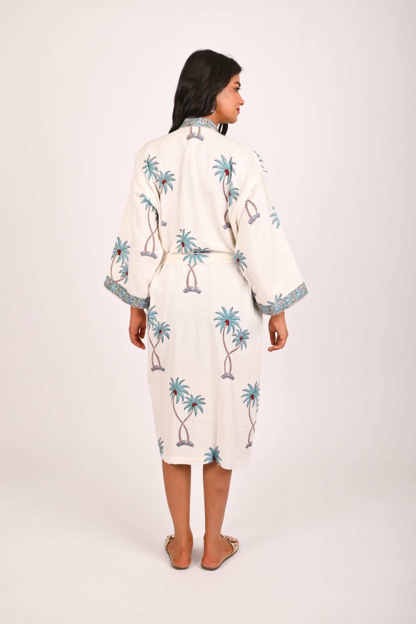Blue Palmtree Block Printed Bathrobe - Image 3