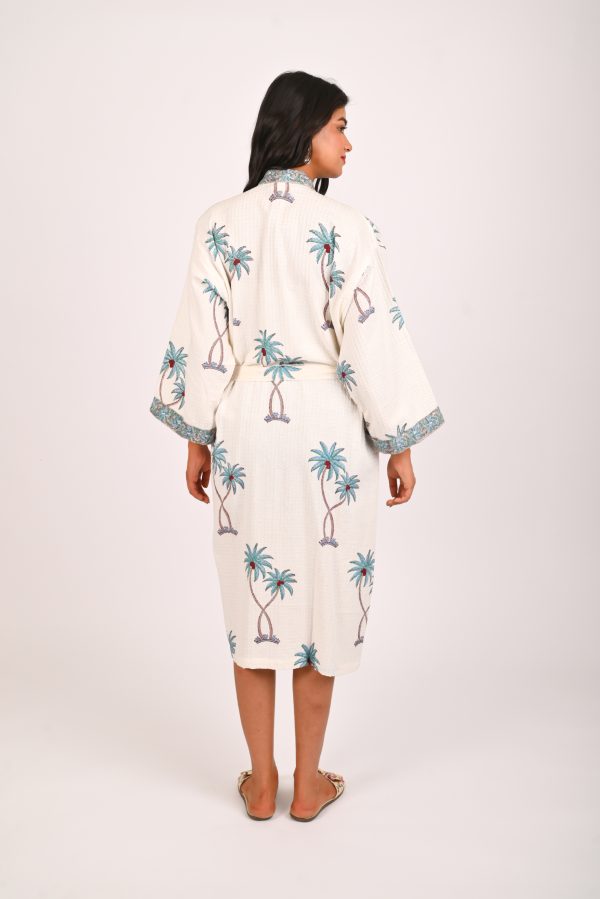 Blue Palmtree Block Printed Bathrobe - Image 3