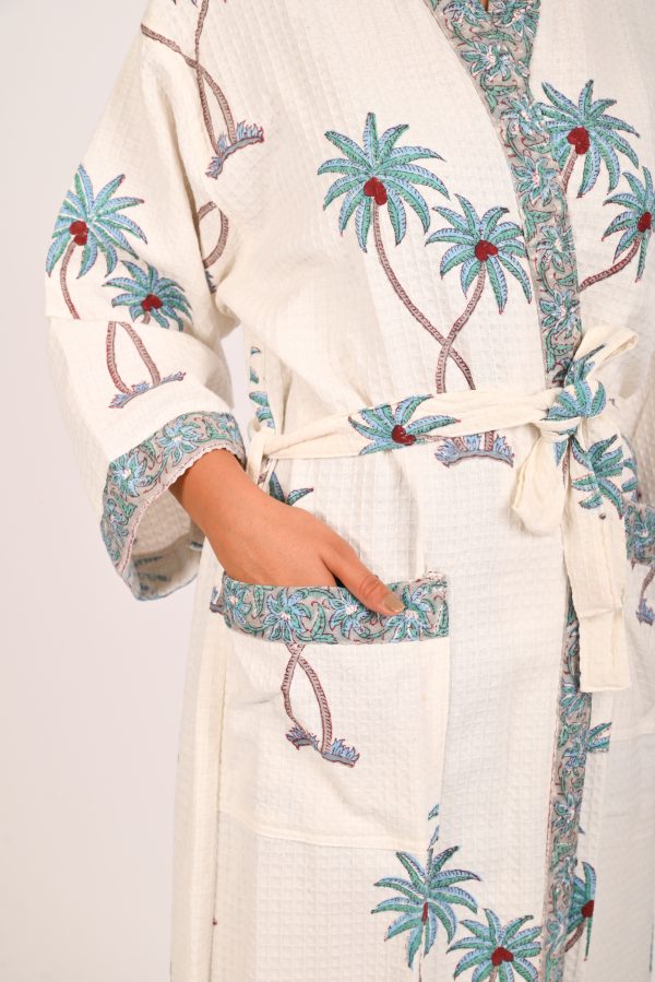 Blue Palmtree Block Printed Bathrobe - Image 2
