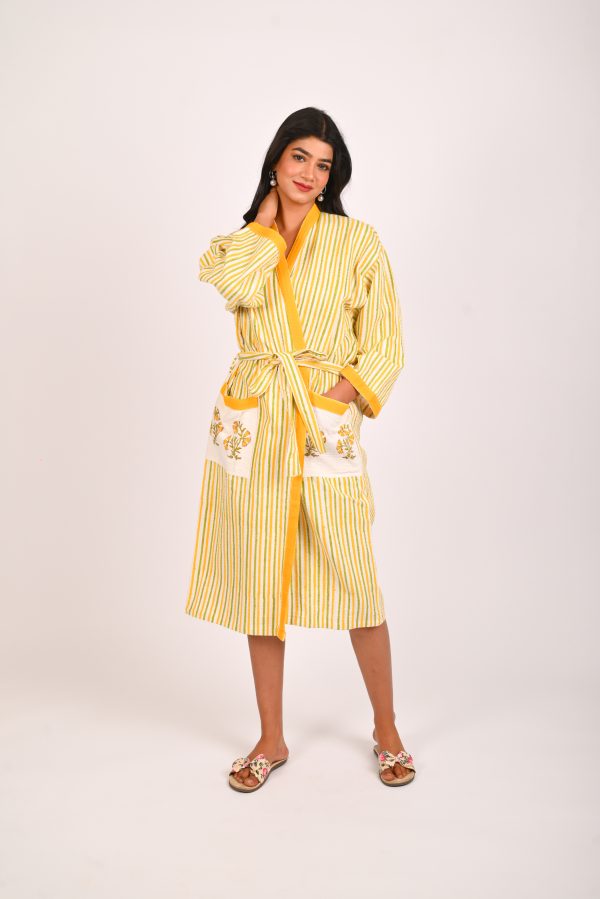 Alpine Yellow Block Printed Bathrobe