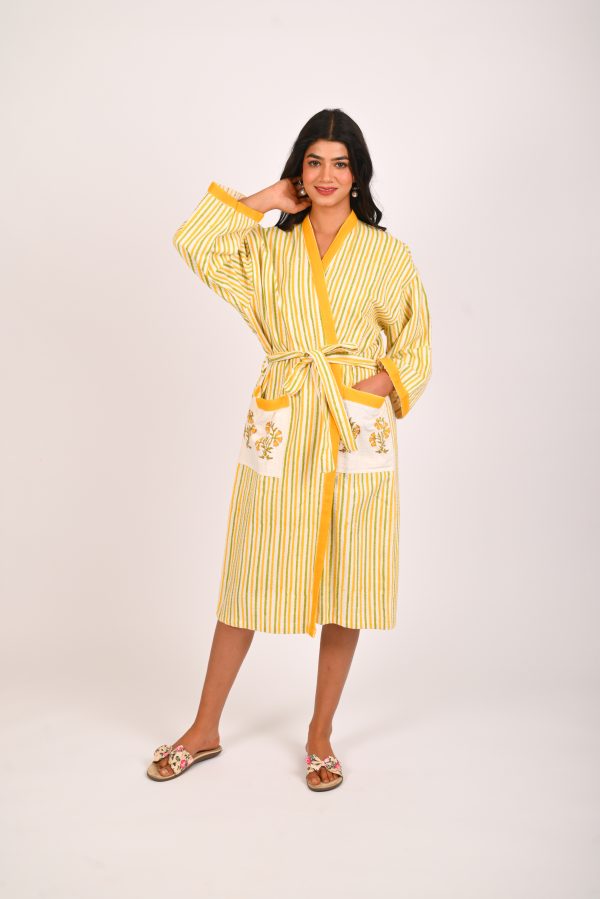 Alpine Yellow Block Printed Bathrobe - Image 3